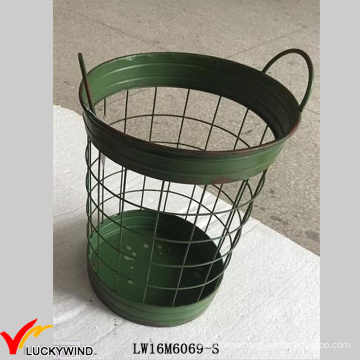 Green Paint Metal Iron Storage Handmade Wire Basket